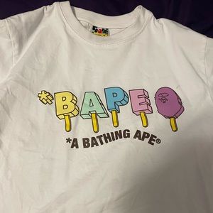 unisex white colorful bape t shirt medium